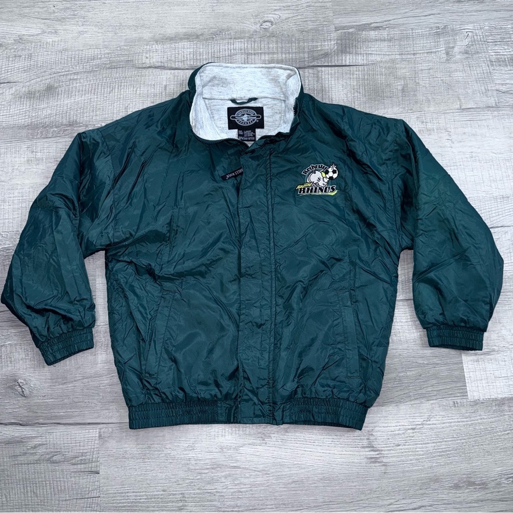 Vtg Rochester Rhinos Soccer Green Jacket Bomber Puffer Full Zip Youth Sz Large